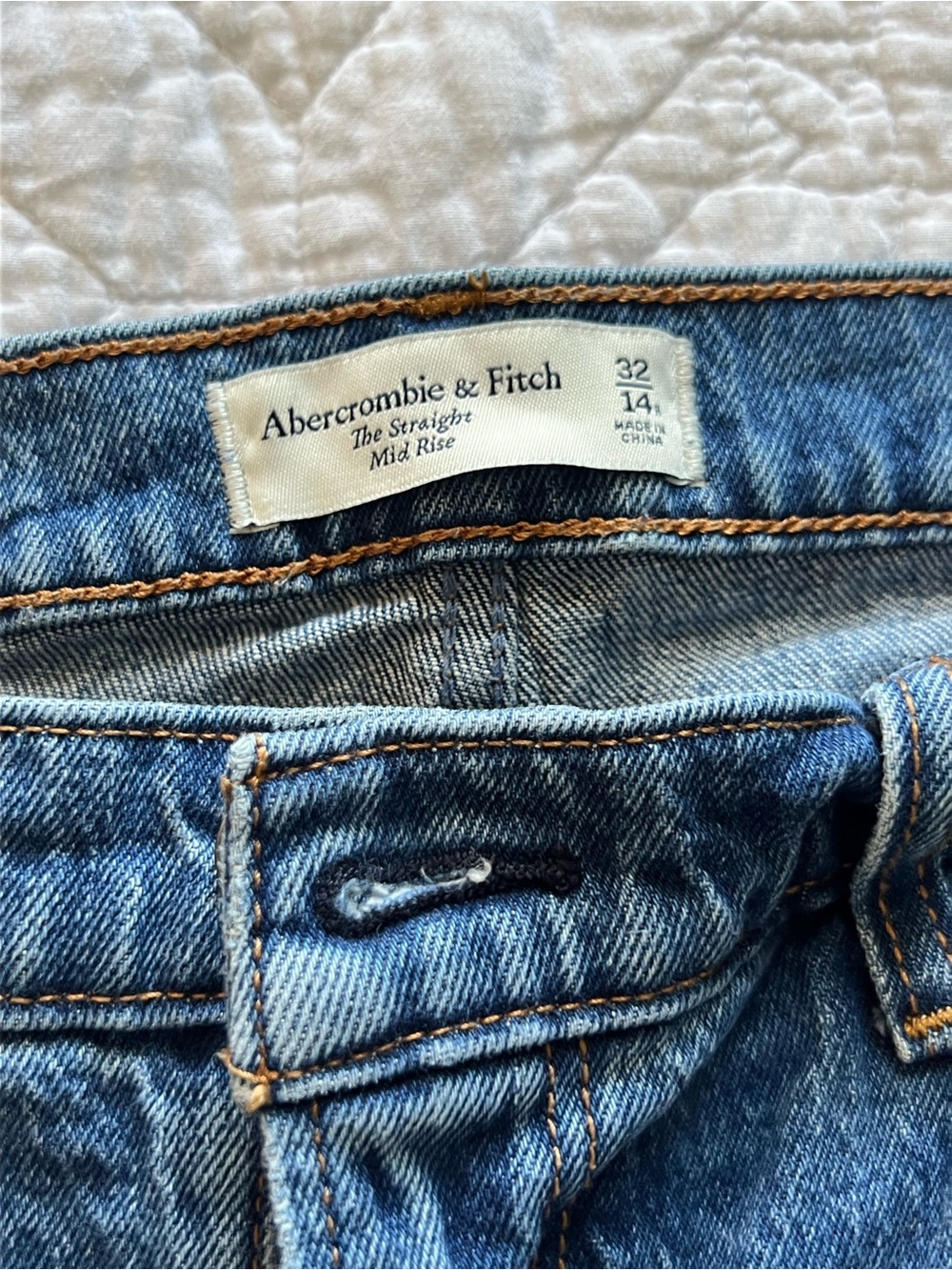 Abercrombie & Fitch Women's Straight Mid Rise Jeans - Light Blue Denim